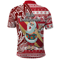 Hawaii Mele Kalikimaka Polo Shirt Santa Claus Surfing with Hawaiian Pattern Striped Red Style LT03 - Polynesian Pride