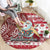 Hawaii Mele Kalikimaka Round Carpet Santa Claus Surfing with Hawaiian Pattern Striped Red Style LT03 - Polynesian Pride