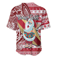Custom Hawaii Mele Kalikimaka Baseball Jersey Santa Claus Surfing with Hawaiian Pattern Striped Red Style LT03 - Polynesian Pride