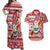 Custom Hawaii Mele Kalikimaka Couples Matching Off Shoulder Maxi Dress and Hawaiian Shirt Santa Claus Surfing with Hawaiian Pattern Striped Red Style LT03 Red - Polynesian Pride