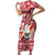 Custom Hawaii Mele Kalikimaka Family Matching Short Sleeve Bodycon Dress and Hawaiian Shirt Santa Claus Surfing with Hawaiian Pattern Striped Red Style LT03 Mom's Dress Red - Polynesian Pride