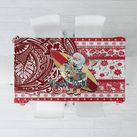 Custom Hawaii Mele Kalikimaka Tablecloth Santa Claus Surfing with Hawaiian Pattern Striped Red Style LT03 Red - Polynesian Pride