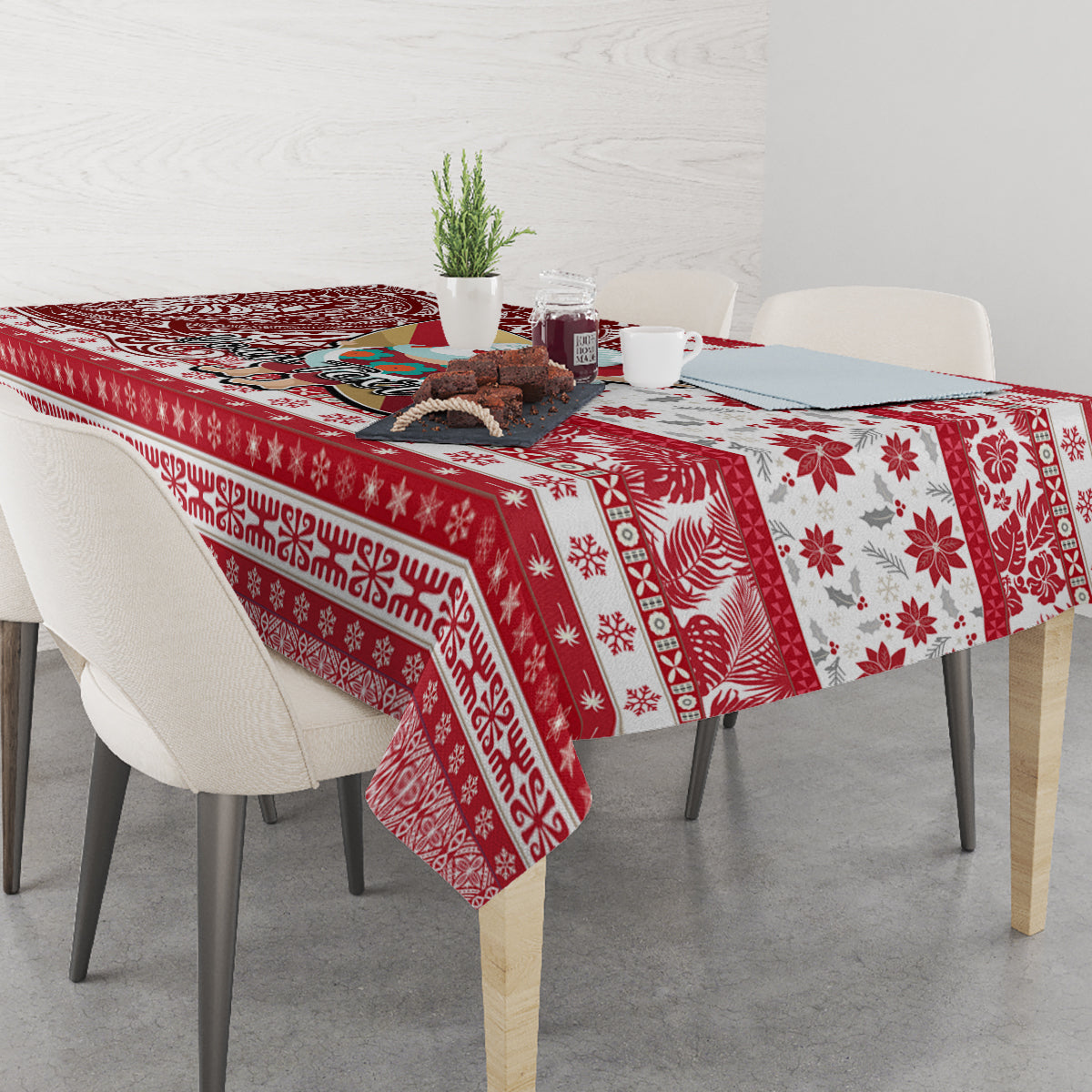 Custom Hawaii Mele Kalikimaka Tablecloth Santa Claus Surfing with Hawaiian Pattern Striped Red Style LT03 - Polynesian Pride
