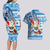 Hawaii Mele Kalikimaka Couples Matching Long Sleeve Bodycon Dress and Hawaiian Shirt Santa Claus Surfing with Hawaiian Pattern Striped Blue Style LT03 - Polynesian Pride