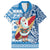 Hawaii Mele Kalikimaka Family Matching Off Shoulder Long Sleeve Dress and Hawaiian Shirt Santa Claus Surfing with Hawaiian Pattern Striped Blue Style LT03 Dad's Shirt - Short Sleeve Blue - Polynesian Pride