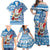 Hawaii Mele Kalikimaka Family Matching Off Shoulder Maxi Dress and Hawaiian Shirt Santa Claus Surfing with Hawaiian Pattern Striped Blue Style LT03 - Polynesian Pride