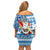 Hawaii Mele Kalikimaka Family Matching Off Shoulder Short Dress and Hawaiian Shirt Santa Claus Surfing with Hawaiian Pattern Striped Blue Style LT03 - Polynesian Pride