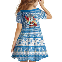 Hawaii Mele Kalikimaka Family Matching Puletasi Dress and Hawaiian Shirt Santa Claus Surfing with Hawaiian Pattern Striped Blue Style LT03 - Polynesian Pride