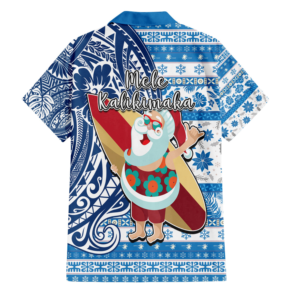 Hawaii Mele Kalikimaka Family Matching Puletasi Dress and Hawaiian Shirt Santa Claus Surfing with Hawaiian Pattern Striped Blue Style LT03 - Polynesian Pride