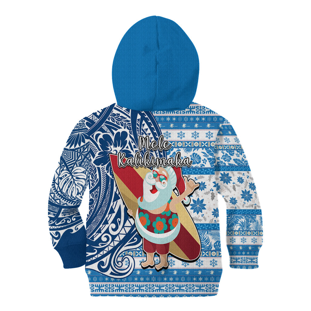 Hawaii Mele Kalikimaka Kid Hoodie Santa Claus Surfing with Hawaiian Pattern Striped Blue Style LT03 - Polynesian Pride