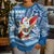 Hawaii Mele Kalikimaka Kid Ugly Christmas Sweater Santa Claus Surfing with Hawaiian Pattern Striped Blue Style LT03 - Polynesian Pride