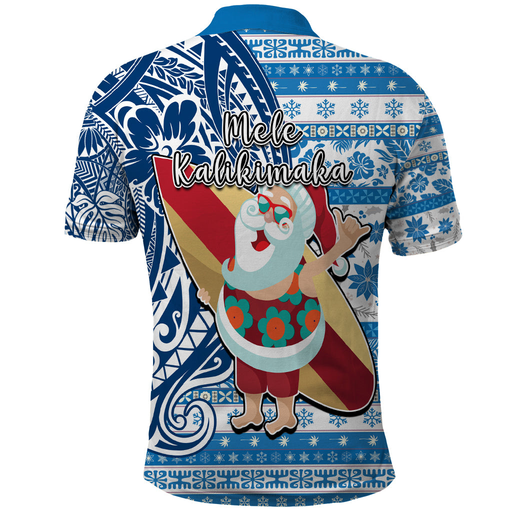 Hawaii Mele Kalikimaka Polo Shirt Santa Claus Surfing with Hawaiian Pattern Striped Blue Style LT03 - Polynesian Pride