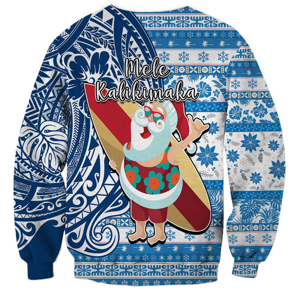 Hawaii Mele Kalikimaka Sweatshirt Santa Claus Surfing with Hawaiian Pattern Striped Blue Style LT03 - Polynesian Pride