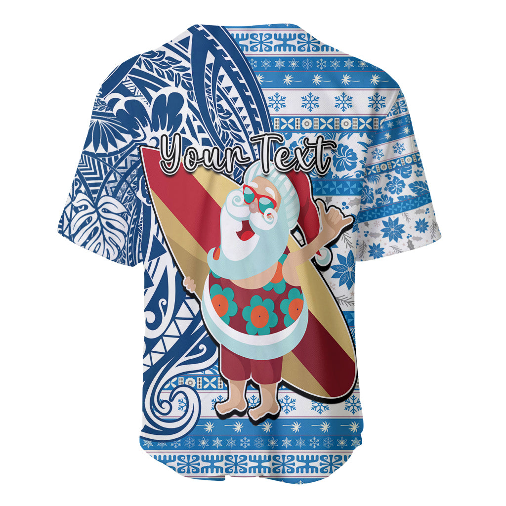 Custom Hawaii Mele Kalikimaka Baseball Jersey Santa Claus Surfing with Hawaiian Pattern Striped Blue Style LT03 - Polynesian Pride