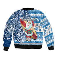 Custom Hawaii Mele Kalikimaka Bomber Jacket Santa Claus Surfing with Hawaiian Pattern Striped Blue Style LT03 - Polynesian Pride