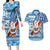 Custom Hawaii Mele Kalikimaka Couples Matching Long Sleeve Bodycon Dress and Hawaiian Shirt Santa Claus Surfing with Hawaiian Pattern Striped Blue Style LT03 Blue - Polynesian Pride