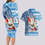 Custom Hawaii Mele Kalikimaka Couples Matching Long Sleeve Bodycon Dress and Hawaiian Shirt Santa Claus Surfing with Hawaiian Pattern Striped Blue Style LT03 - Polynesian Pride