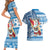 Custom Hawaii Mele Kalikimaka Couples Matching Short Sleeve Bodycon Dress and Hawaiian Shirt Santa Claus Surfing with Hawaiian Pattern Striped Blue Style LT03 - Polynesian Pride