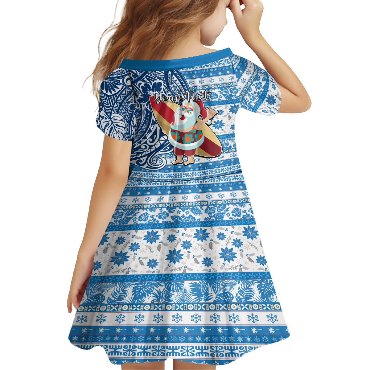 Custom Hawaii Mele Kalikimaka Family Matching Off Shoulder Short Dress and Hawaiian Shirt Santa Claus Surfing with Hawaiian Pattern Striped Blue Style LT03 - Polynesian Pride