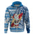 Custom Hawaii Mele Kalikimaka Hoodie Santa Claus Surfing with Hawaiian Pattern Striped Blue Style LT03 Zip Hoodie Blue - Polynesian Pride