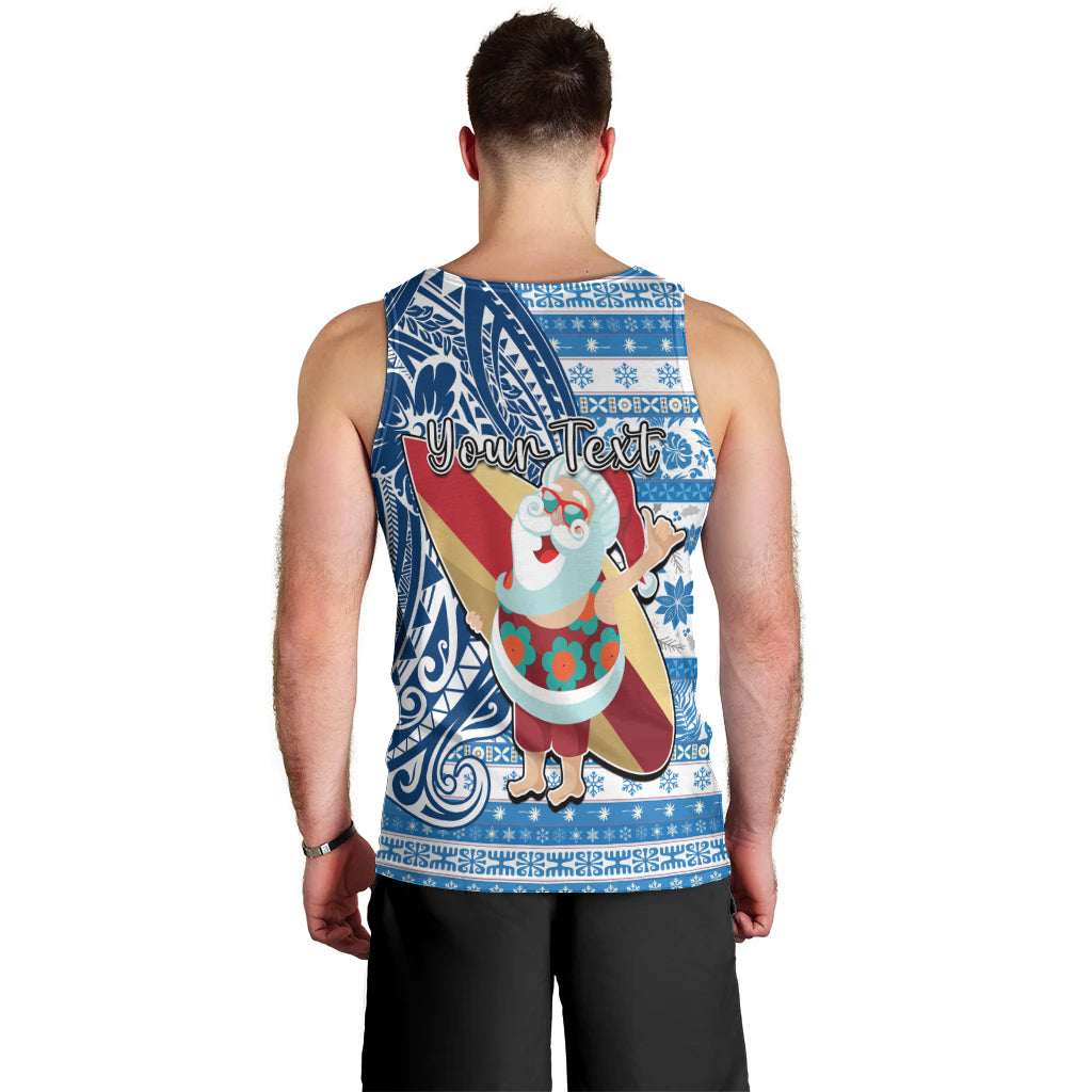 Custom Hawaii Mele Kalikimaka Men Tank Top Santa Claus Surfing with Hawaiian Pattern Striped Blue Style LT03 - Polynesian Pride