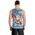 Custom Hawaii Mele Kalikimaka Men Tank Top Santa Claus Surfing with Hawaiian Pattern Striped Blue Style LT03 - Polynesian Pride