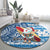 Custom Hawaii Mele Kalikimaka Round Carpet Santa Claus Surfing with Hawaiian Pattern Striped Blue Style LT03 - Polynesian Pride