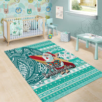 Hawaii Mele Kalikimaka Area Rug Santa Claus Surfing with Hawaiian Pattern Striped Turquoise Style LT03 - Polynesian Pride