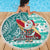 Hawaii Mele Kalikimaka Beach Blanket Santa Claus Surfing with Hawaiian Pattern Striped Turquoise Style LT03 - Polynesian Pride