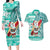 Hawaii Mele Kalikimaka Couples Matching Long Sleeve Bodycon Dress and Hawaiian Shirt Santa Claus Surfing with Hawaiian Pattern Striped Turquoise Style LT03 Turquoise - Polynesian Pride