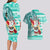 Hawaii Mele Kalikimaka Couples Matching Long Sleeve Bodycon Dress and Hawaiian Shirt Santa Claus Surfing with Hawaiian Pattern Striped Turquoise Style LT03 - Polynesian Pride