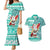 Hawaii Mele Kalikimaka Couples Matching Mermaid Dress and Hawaiian Shirt Santa Claus Surfing with Hawaiian Pattern Striped Turquoise Style LT03 Turquoise - Polynesian Pride