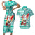 Hawaii Mele Kalikimaka Couples Matching Short Sleeve Bodycon Dress and Hawaiian Shirt Santa Claus Surfing with Hawaiian Pattern Striped Turquoise Style LT03 Turquoise - Polynesian Pride