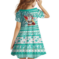 Hawaii Mele Kalikimaka Family Matching Long Sleeve Bodycon Dress and Hawaiian Shirt Santa Claus Surfing with Hawaiian Pattern Striped Turquoise Style LT03 - Polynesian Pride