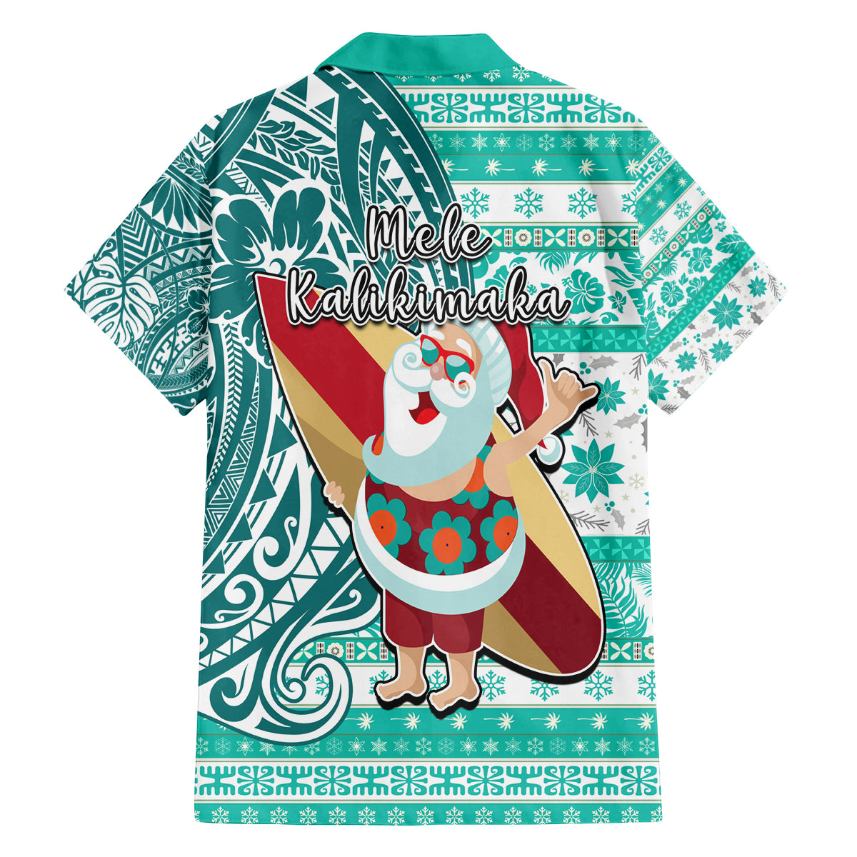Hawaii Mele Kalikimaka Family Matching Long Sleeve Bodycon Dress and Hawaiian Shirt Santa Claus Surfing with Hawaiian Pattern Striped Turquoise Style LT03 - Polynesian Pride