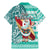 Hawaii Mele Kalikimaka Family Matching Mermaid Dress and Hawaiian Shirt Santa Claus Surfing with Hawaiian Pattern Striped Turquoise Style LT03 - Polynesian Pride