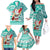 Hawaii Mele Kalikimaka Family Matching Off Shoulder Long Sleeve Dress and Hawaiian Shirt Santa Claus Surfing with Hawaiian Pattern Striped Turquoise Style LT03 - Polynesian Pride