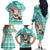 Hawaii Mele Kalikimaka Family Matching Off Shoulder Long Sleeve Dress and Hawaiian Shirt Santa Claus Surfing with Hawaiian Pattern Striped Turquoise Style LT03 - Polynesian Pride