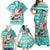 Hawaii Mele Kalikimaka Family Matching Off Shoulder Maxi Dress and Hawaiian Shirt Santa Claus Surfing with Hawaiian Pattern Striped Turquoise Style LT03 - Polynesian Pride