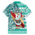 Hawaii Mele Kalikimaka Family Matching Off Shoulder Maxi Dress and Hawaiian Shirt Santa Claus Surfing with Hawaiian Pattern Striped Turquoise Style LT03 - Polynesian Pride