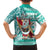 Hawaii Mele Kalikimaka Family Matching Off Shoulder Short Dress and Hawaiian Shirt Santa Claus Surfing with Hawaiian Pattern Striped Turquoise Style LT03 - Polynesian Pride