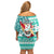 Hawaii Mele Kalikimaka Family Matching Off Shoulder Short Dress and Hawaiian Shirt Santa Claus Surfing with Hawaiian Pattern Striped Turquoise Style LT03 - Polynesian Pride