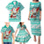 Hawaii Mele Kalikimaka Family Matching Puletasi Dress and Hawaiian Shirt Santa Claus Surfing with Hawaiian Pattern Striped Turquoise Style LT03 - Polynesian Pride