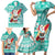 Hawaii Mele Kalikimaka Family Matching Short Sleeve Bodycon Dress and Hawaiian Shirt Santa Claus Surfing with Hawaiian Pattern Striped Turquoise Style LT03 - Polynesian Pride