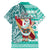 Hawaii Mele Kalikimaka Family Matching Short Sleeve Bodycon Dress and Hawaiian Shirt Santa Claus Surfing with Hawaiian Pattern Striped Turquoise Style LT03 - Polynesian Pride