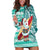 Hawaii Mele Kalikimaka Hoodie Dress Santa Claus Surfing with Hawaiian Pattern Striped Turquoise Style LT03 Turquoise - Polynesian Pride