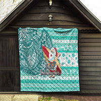 Hawaii Mele Kalikimaka Quilt Santa Claus Surfing with Hawaiian Pattern Striped Turquoise Style LT03 - Polynesian Pride