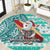 Hawaii Mele Kalikimaka Round Carpet Santa Claus Surfing with Hawaiian Pattern Striped Turquoise Style LT03 Turquoise - Polynesian Pride