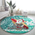 Hawaii Mele Kalikimaka Round Carpet Santa Claus Surfing with Hawaiian Pattern Striped Turquoise Style LT03 - Polynesian Pride