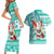 Custom Hawaii Mele Kalikimaka Couples Matching Short Sleeve Bodycon Dress and Hawaiian Shirt Santa Claus Surfing with Hawaiian Pattern Striped Turquoise Style LT03 - Polynesian Pride